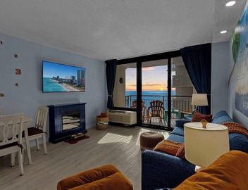 Oceanfront balcony. Dog-devoted stay. King bed + fireplace. Indoor pool, hot tubs & lazy river. Walkable to dining. VIP pup kit included. Sleeps 2–4. Ideal for couples or small families. Washer/Dryer in building. A Salty Paw Rentals Property 2