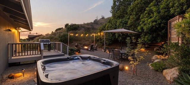 Luxury Farmhouse Cottage with Ocean & Island Views, Spa, Fire Pit & Hammocks