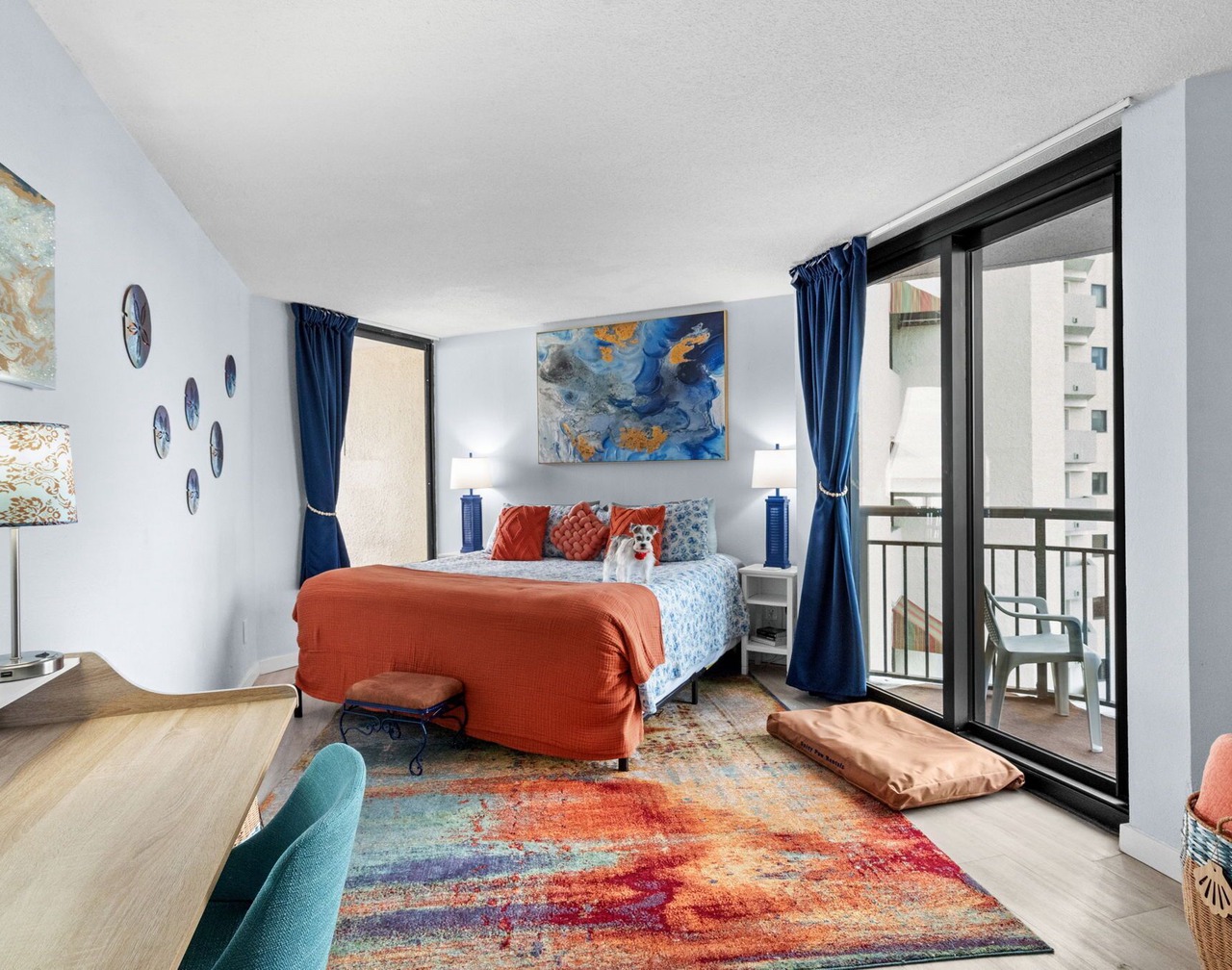 Oceanfront balcony. Dog-devoted stay. King bed + fireplace. Indoor pool, hot tubs & lazy river. Walkable to dining. VIP pup kit included. Sleeps 2–4. Ideal for couples or small families. Washer/Dryer in building. A Salty Paw Rentals Property 1